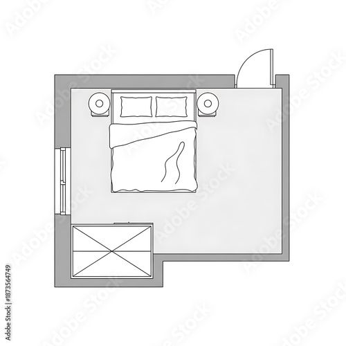 Simple schematic layout displays essential elements of a modern sleeping space