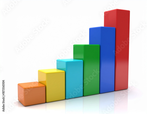 Free Download 3D Colorful Bar Graph Showing Upward Growth Trend on White Background - GFXLoad