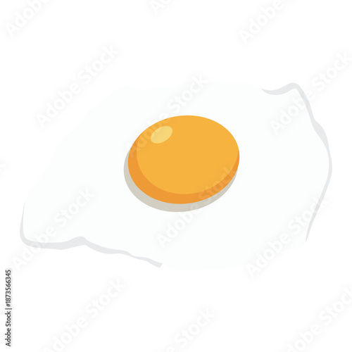 A fried egg with a runny white and a vibrant orange yolk on a plain white background with soft shadows.