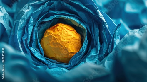 Vibrant Blue and Yellow Paper Art Creating a Unique Abstract Design