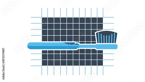 Clean blue toothbrush illustration on white background with grid