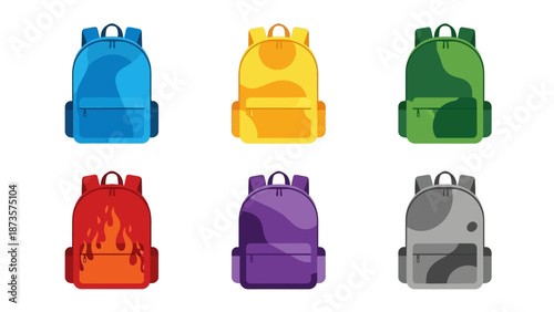 Colorful backpacks illustration set isolated on white background for education