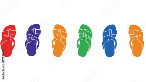 Colorful sandal silhouettes arranged in a row against a plain white background