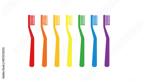 Colorful toothbrushes arranged side by side on white background