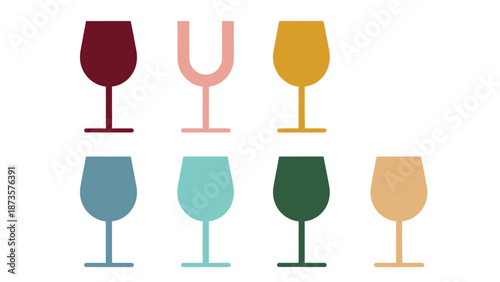 Colorful wine glasses silhouettes vector illustration isolated on white background
