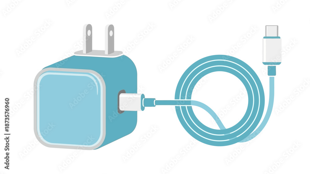 Fototapeta premium Modern blue charger with cable isolated on white background digital illustration