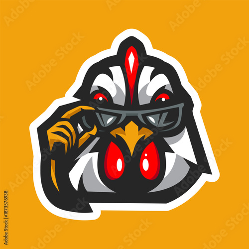 Chicken wearing glasses cartoon mascot logo