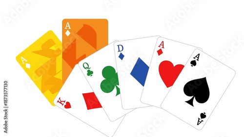 Playing cards illustration diverse hand with aces and other card suits