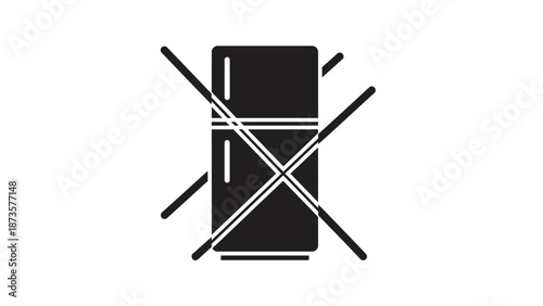 Prohibition symbol refrigerator black and white isolated on white background