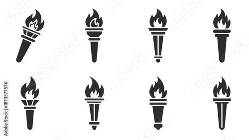 Torch silhouettes collection various designs of flaming torches isolated