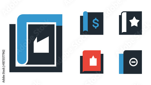 Abstract graphic illustrations of bookmarks with various symbols and styles