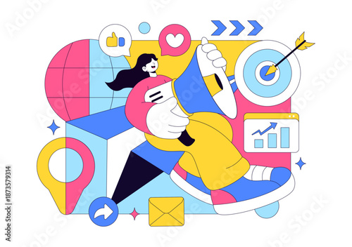 Public Relations Positive Vector Illustration Featuring Successful Brand Advertising, Reputation Management, And Digital Marketing Feedback Background