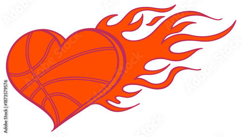 Flaming Basketball Heart Icon with Intense Sports Passion with vector illustration