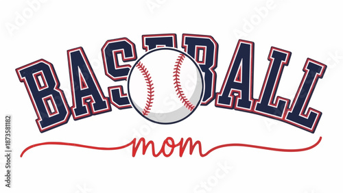 Baseball Mom Varsity Style Typography Graphic with Baseball Illustration for T-shirt Design and Apparel