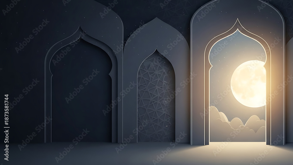 Fototapeta premium Serene Night Scene in Architectural Space