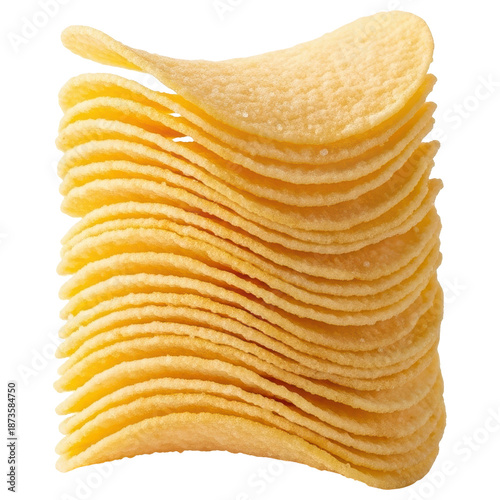 Premium potato chips slices, clean crispy texture, vivid golden yellow on transparent background