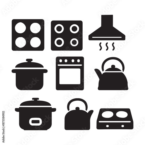 Kitchen utensils and appliances vector icons set