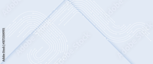 Futuristic technology background with white circle circuit wires with text block on light blue motherboard. AI chip or semiconductor concept. Abstract tech bg. Web banner. Digital vector illustration.