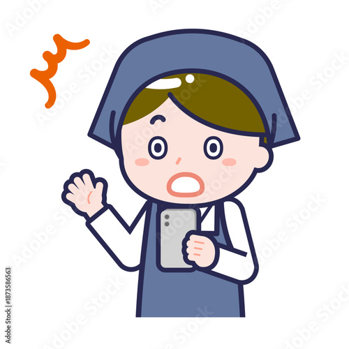 スマートフォンを使う「スタッフ」の男性