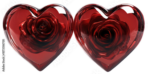 Romantic valentine's day heart with red rose, isolated on transparent background