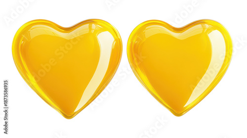 Golden hearts valentine decorations, romantic love symbols, glossy hearts on transparent background