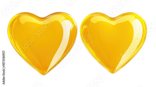 Golden hearts, valentine love, romantic symbols, isolated on transparent background