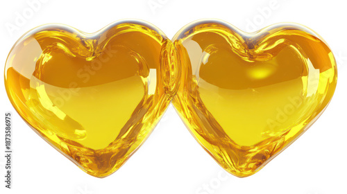 Golden hearts, valentine love, romantic symbols, isolated on transparent background