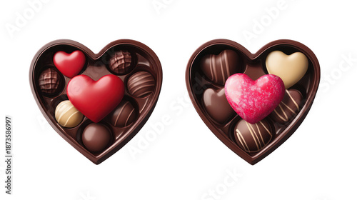 Heart-shaped chocolate boxes with valentine's day hearts, romantic gift idea