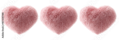Three soft pink hearts, romantic valentine's day decor, isolated on transparent background