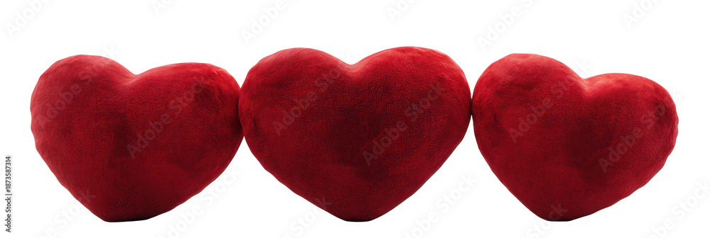 Three red hearts valentine's day romantic love symbols