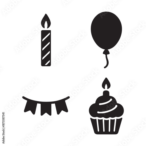 Happy birthday cake with candles and colorful balloons celebrating a joyful party