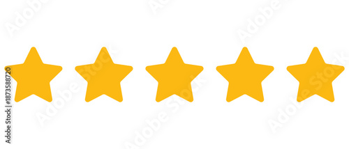 Five star review icon strip, top quality rating symbol, positive feedback graphic design element