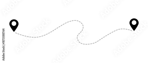 Map route icon with location pins, dotted travel path symbol, navigation journey graphic element