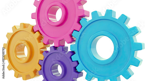 Colorful Interlocking Gears on White Background