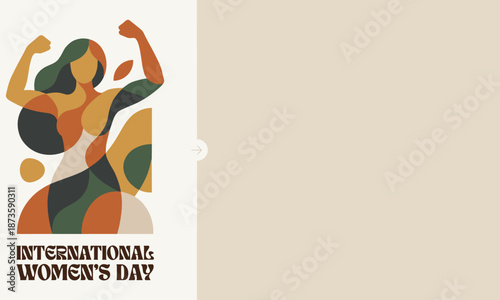 Vector graphic design celebrating International Women's Day with a stylized illustration of women.