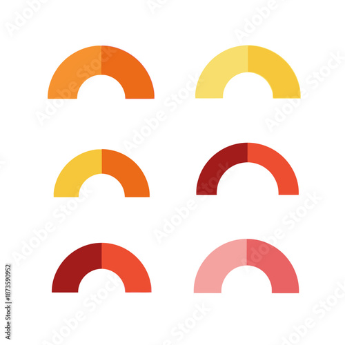 Colorful Semicircles, Abstract Shapes, Gradient Colors, Flat Design, Isolated