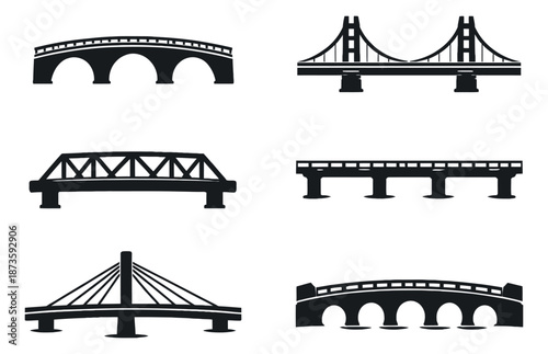 Simple bridge set featuring diverse structural types for transportation and architecture