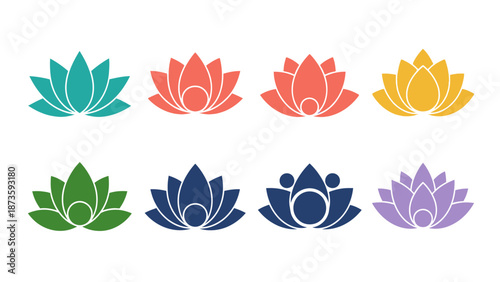 Vibrant Lotus Flower Icons Set - Yoga, Meditation, Spa, Wellness