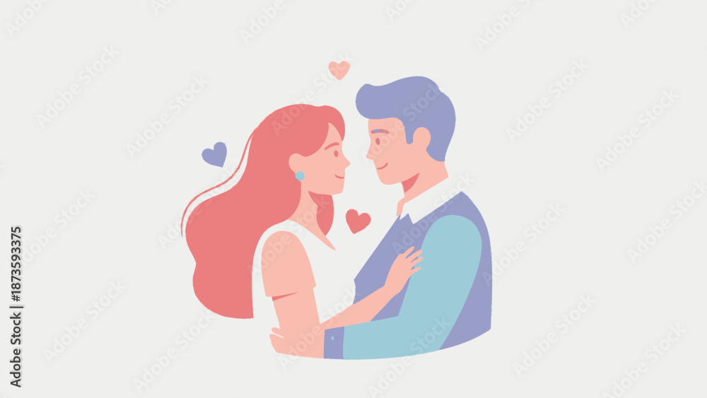 Obraz premium loving couple embracing, hearts around