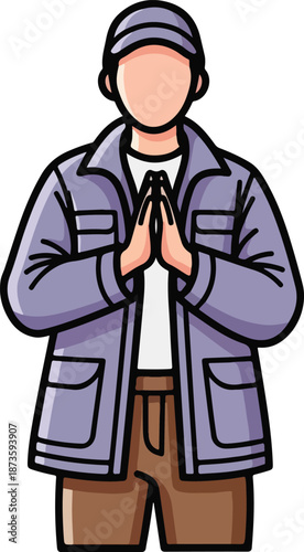 Mysterious man in hat and jacket posing with his hands together. Perfect for mystery, suspense or crimethemed designs.