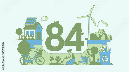 eco friendly living concept with number 84