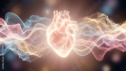 Luminous heart pulsing with vibrant energy and sound waves