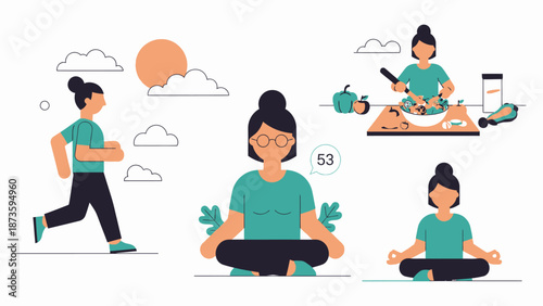 woman meditating and exercising outdoors