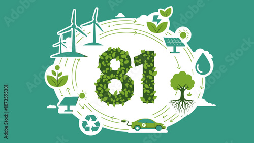 eco friendly design with number 81 and green icons