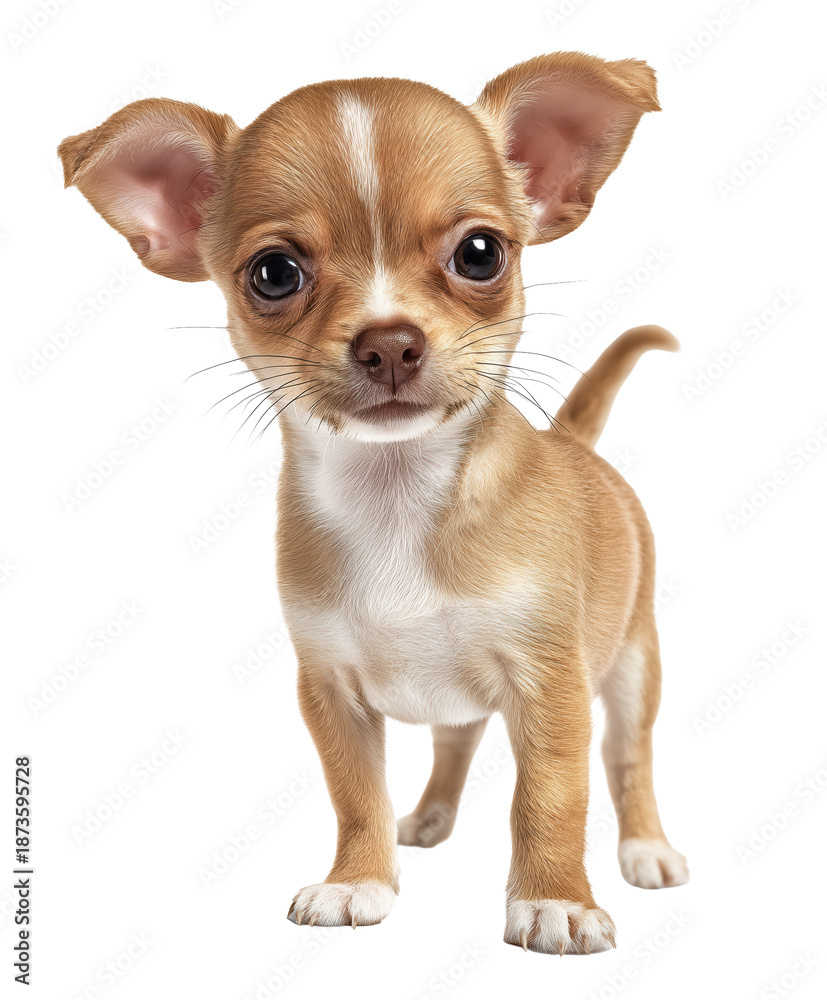 Obraz premium Chihuahua Portrait: A charming chihuahua with big, expressive eyes and a curious gaze, poised against a clean background, embodies the essence of pet love and canine companionship.