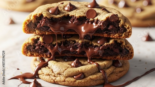 Mouthwatering chocolate chip cookies with gooey melted chocolate center.