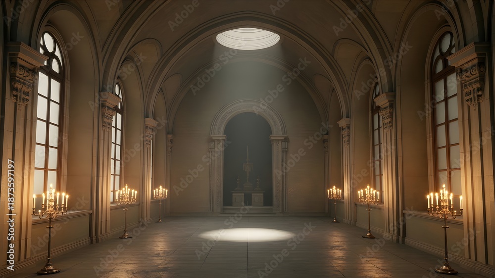 Obraz premium Interior of a historic gothic style church with natural light
