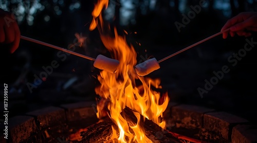 Cozy campfire marshmallow roasting