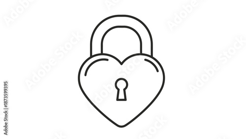 Heart Shape Padlock Security Symbol Valentines Day Love Protection Safety Concept Line Art Outline Simple Element Isolated On White Background