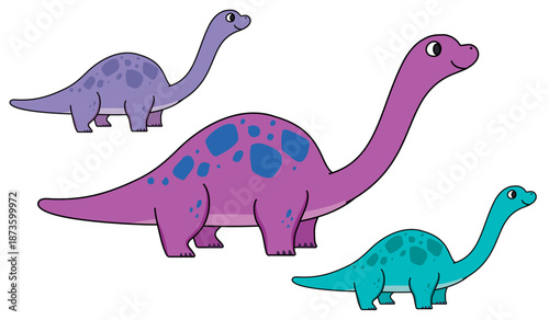 首の長い恐竜をポップでかわいく描いた子供向けイラスト